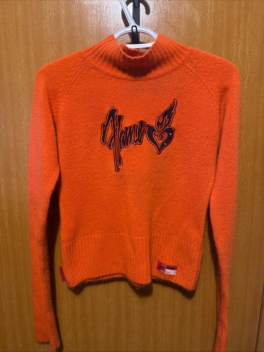 Johny blaze Orange Mock Neck Sweater with Embroidered Heart Detail
